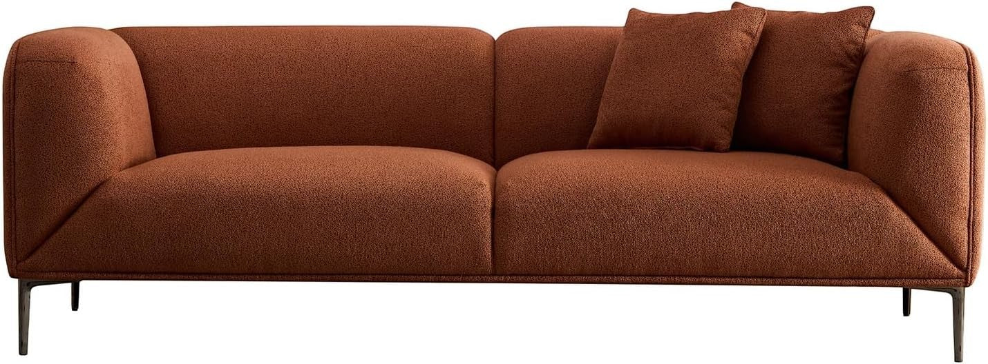 Ambrosia Concepts Jack 3-seater sofa in tan boho fabric with modern design and two throw pillows.