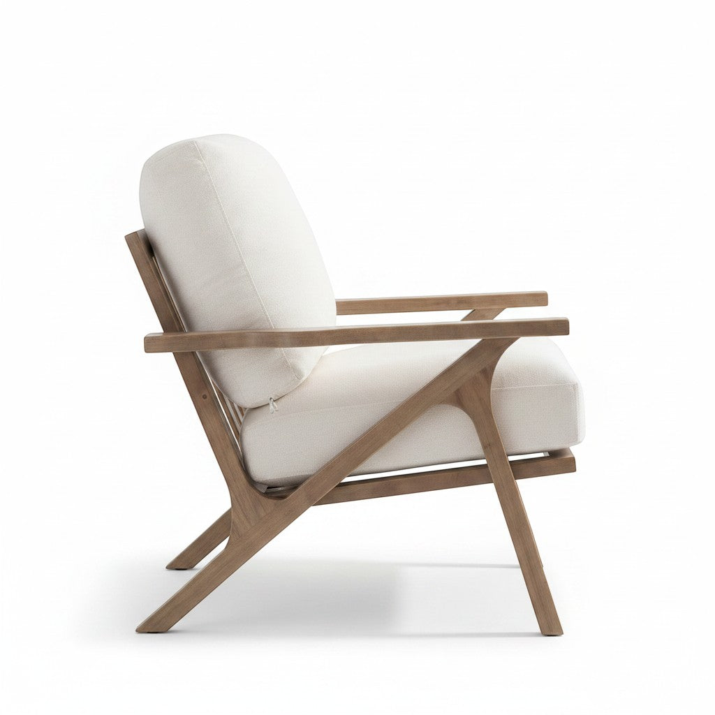 Ambrosia Concepts KK Loungechair in cream upholstery with a natural wood frame, featuring a modern silhouette and clean lines.