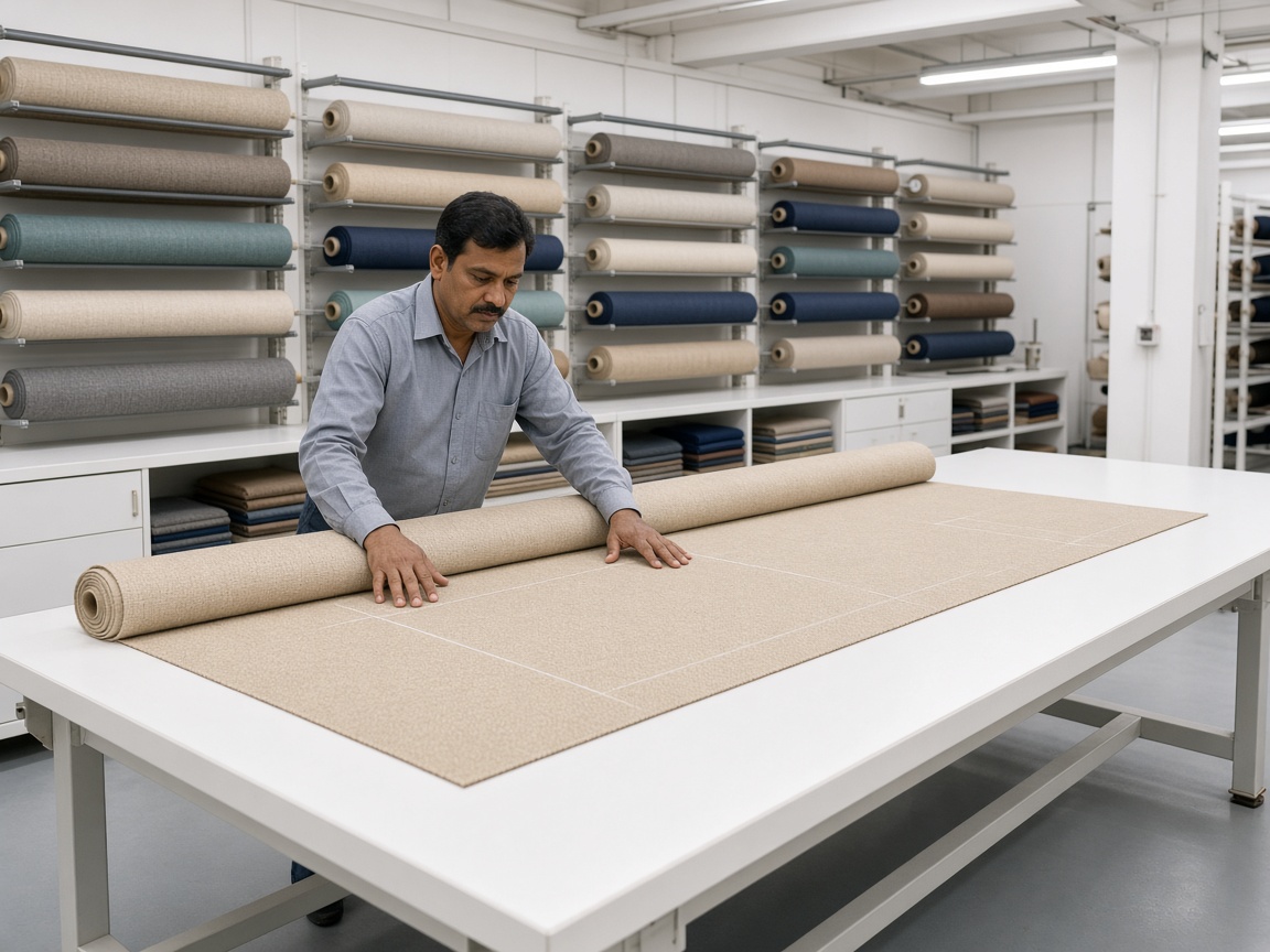 Selecting and cutting fabric for a commission