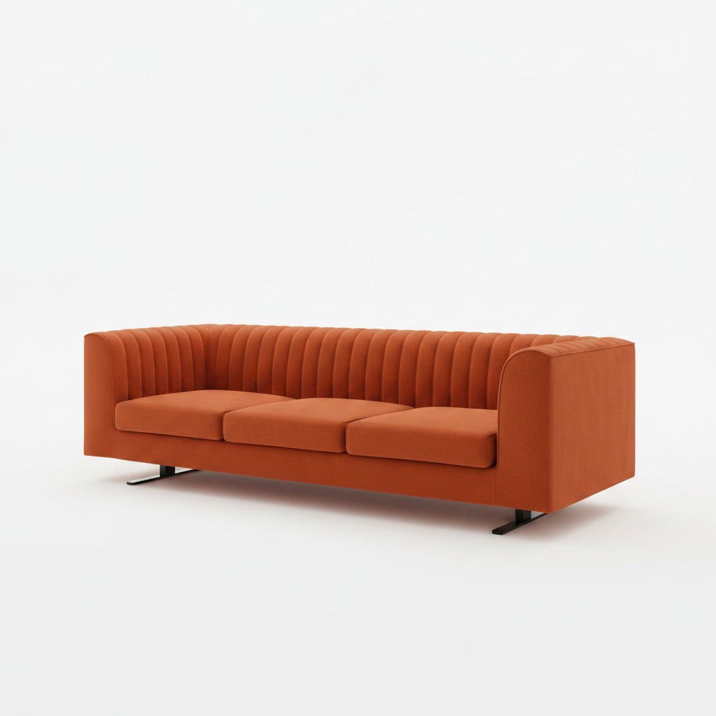 Ambrosia Concepts Calgaris 4-seater sofa in wine-colored polyester fabric with fluted details and solid wood frame.