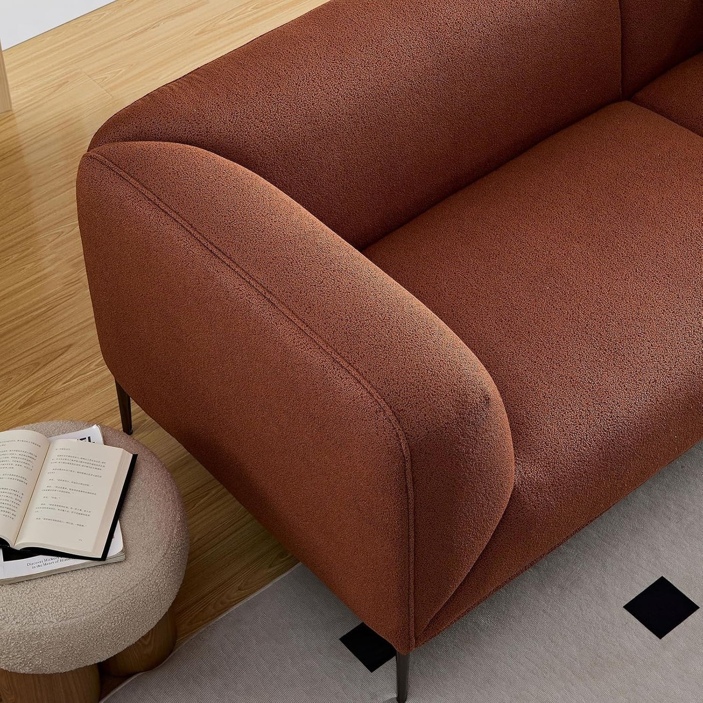 Ambrosia Concepts Jack 3-seater sofa in tan boho fabric with solid wood frame. Modern design with clean lines and subtle stitching detail.