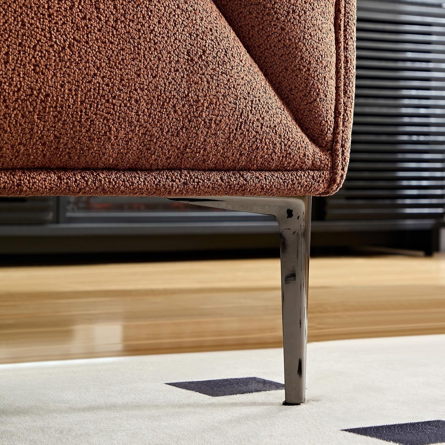Ambrosia Concepts Jack 3 Seater sofa in tan boho fabric with modern metal legs.