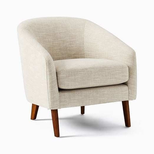 Ambrosia Concepts Jane Lounge Chair in textured cream fabric with tapered wooden legs, a modern accent chair.